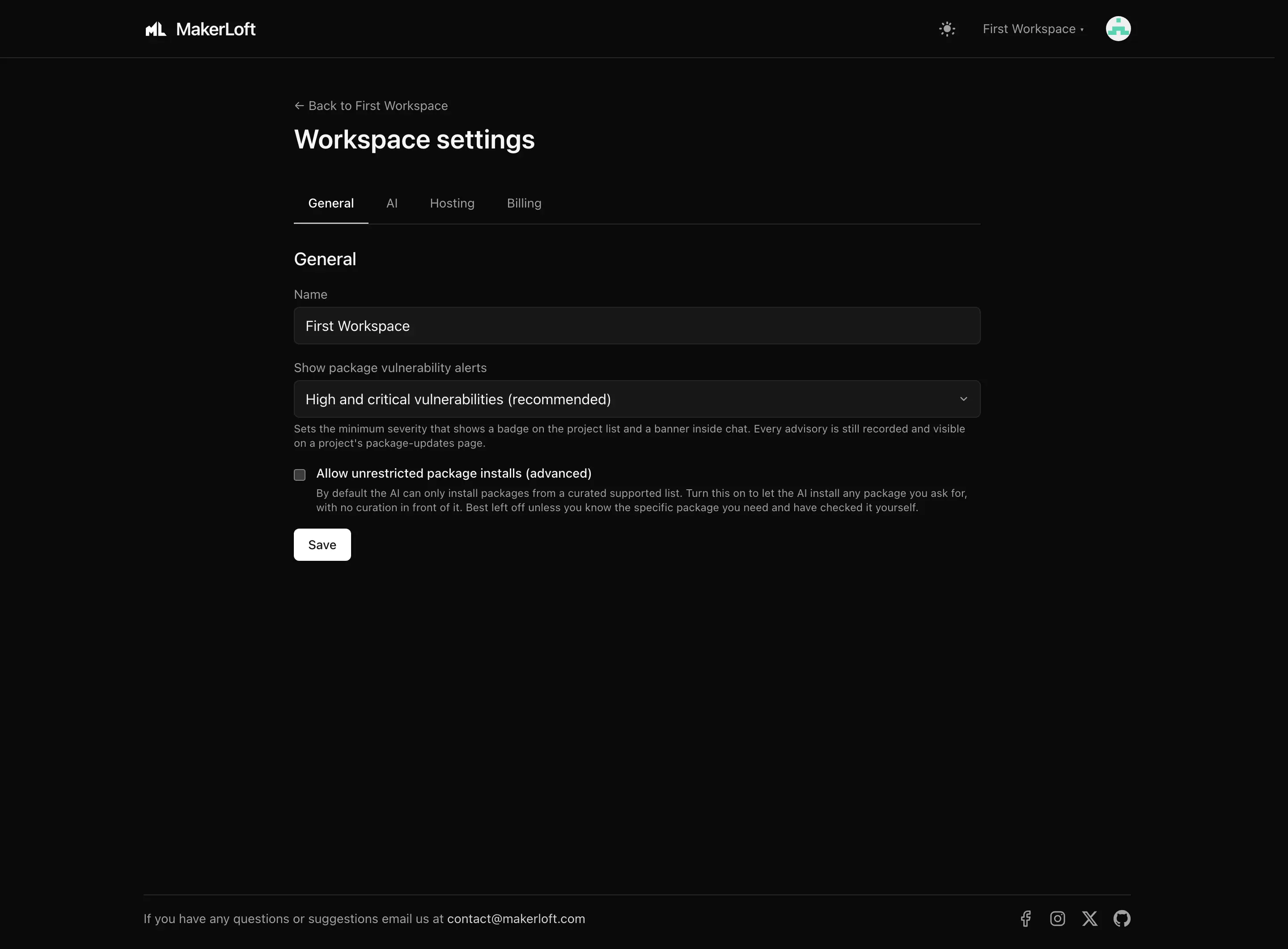 The Create project form.