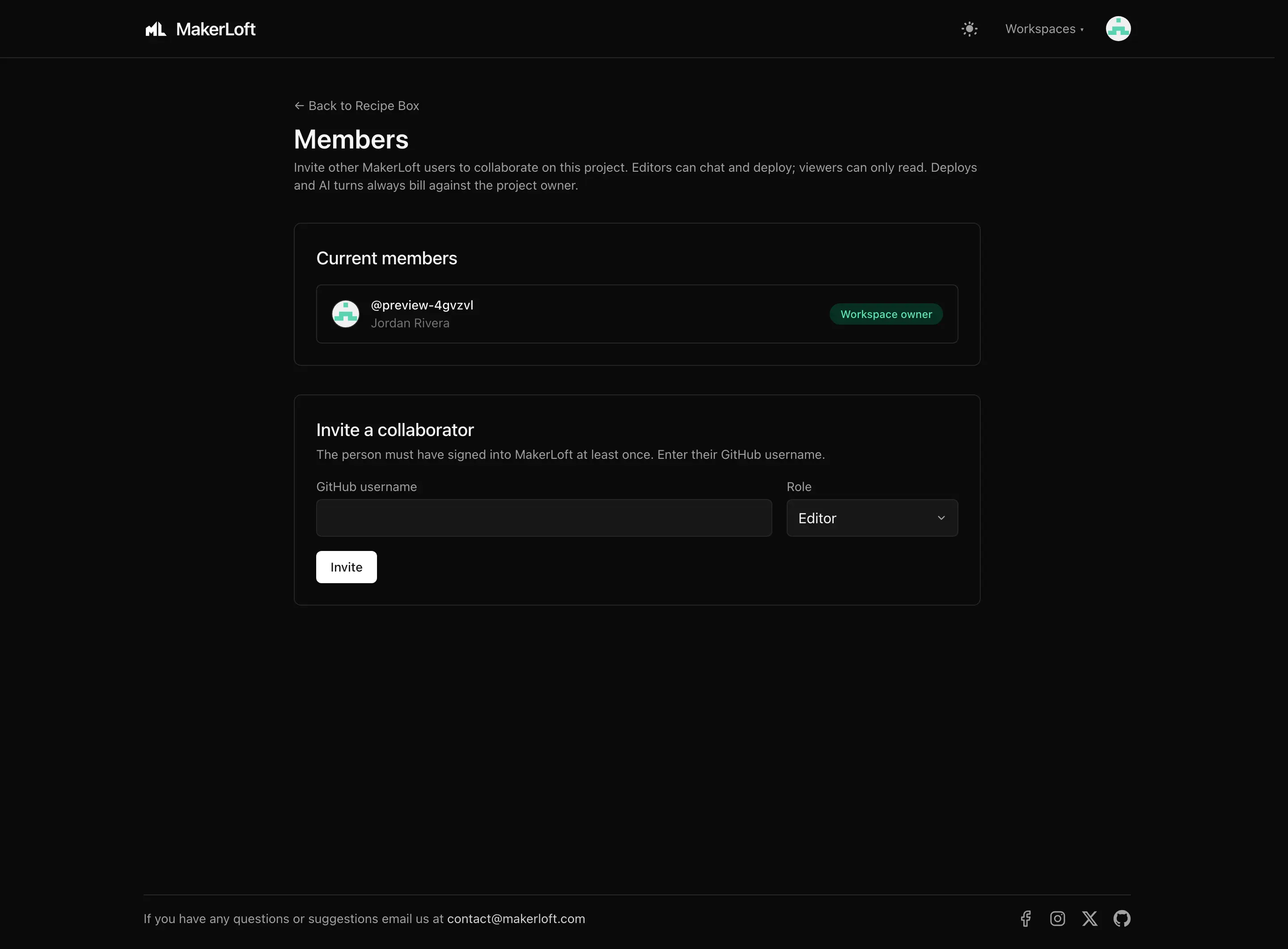 Project members page.