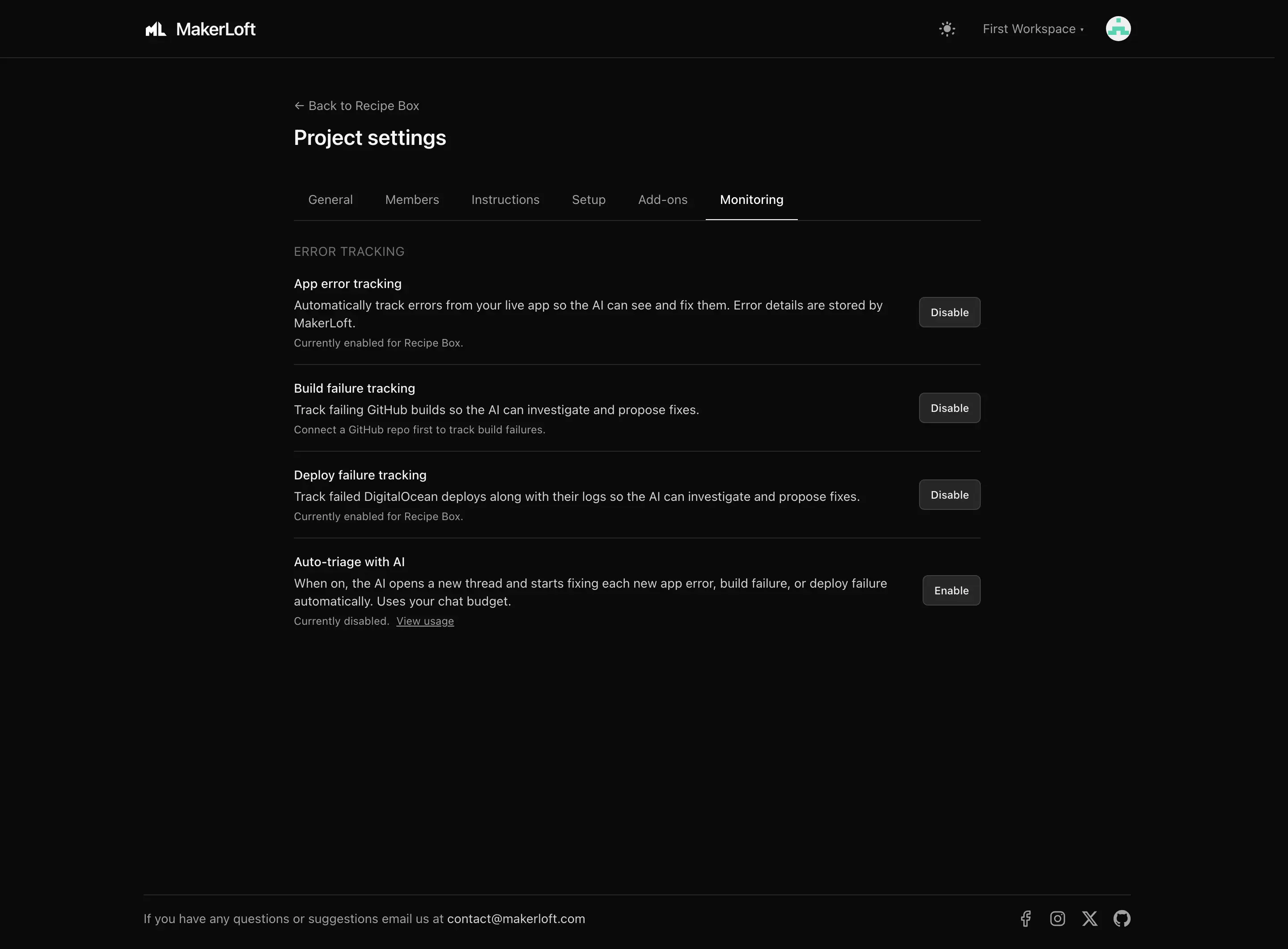 Monitoring tab with a timeline of events.