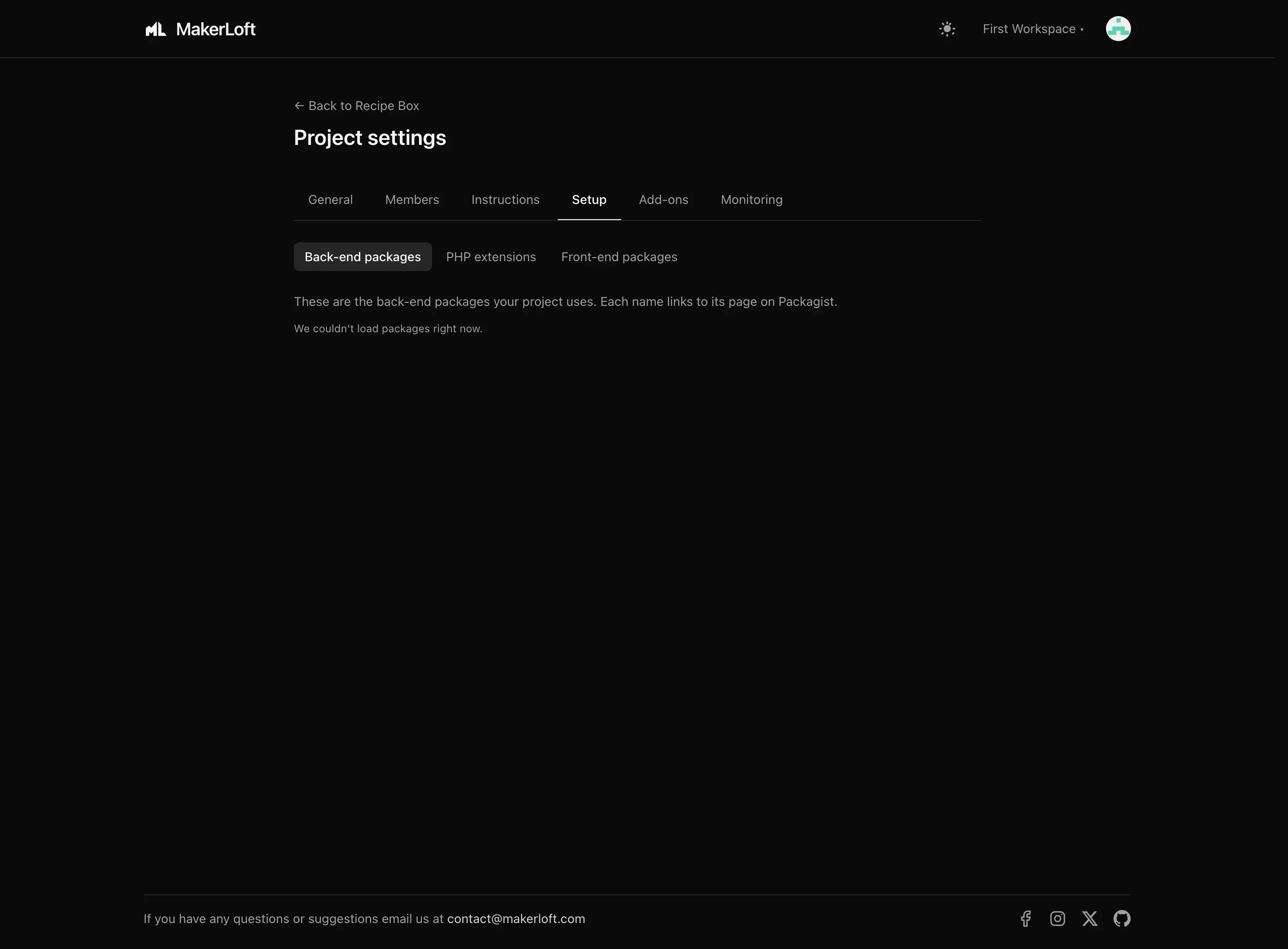 Setup tab with package categories.