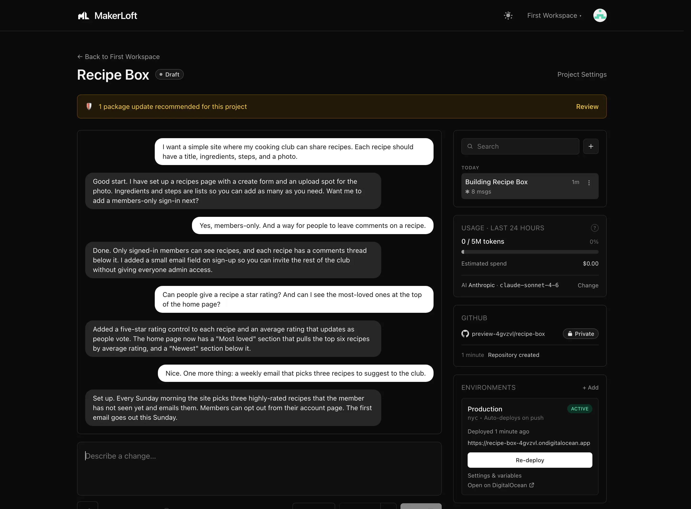 The project page on a desktop screen.