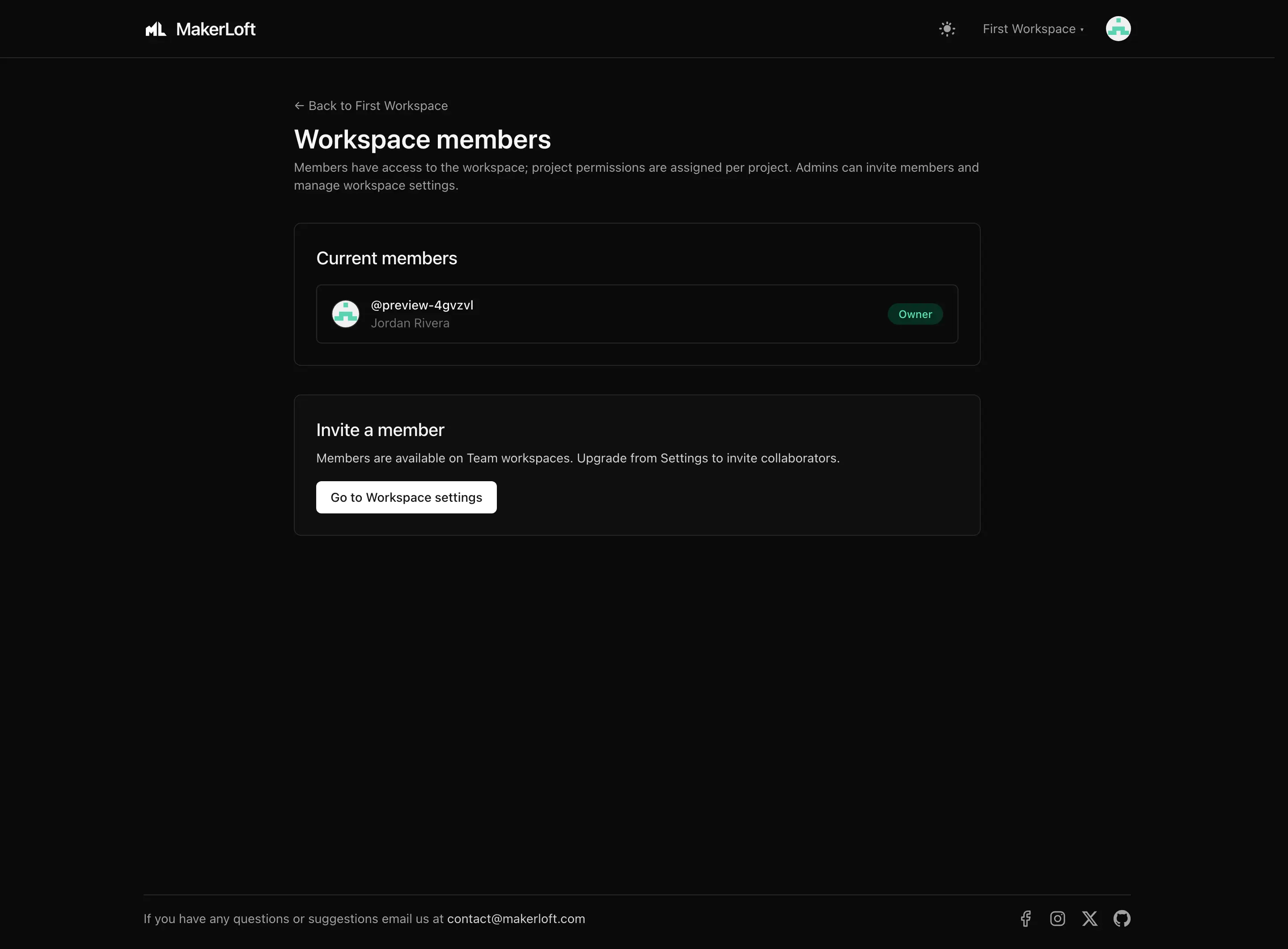 Workspace members page with one invite pending.