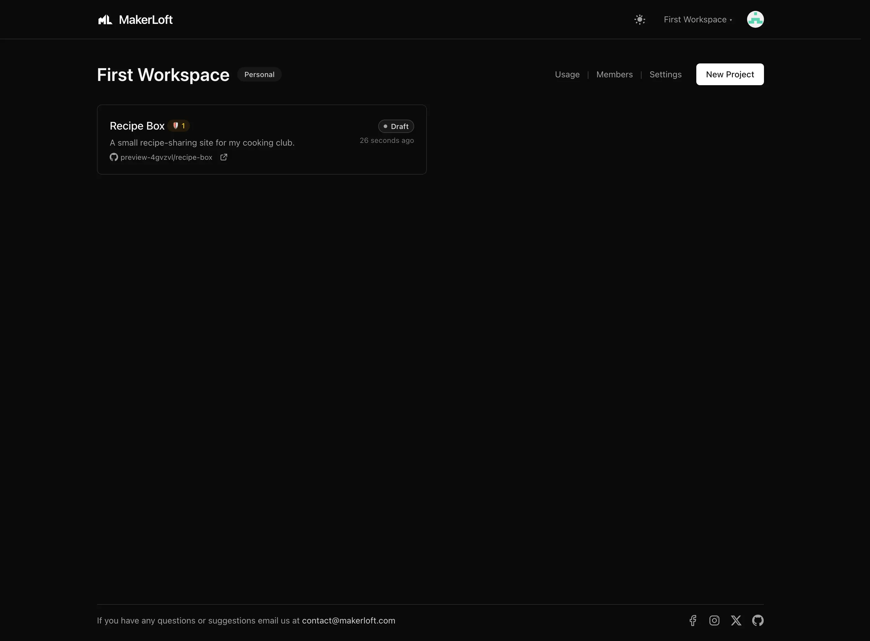 A workspace with a single project.
